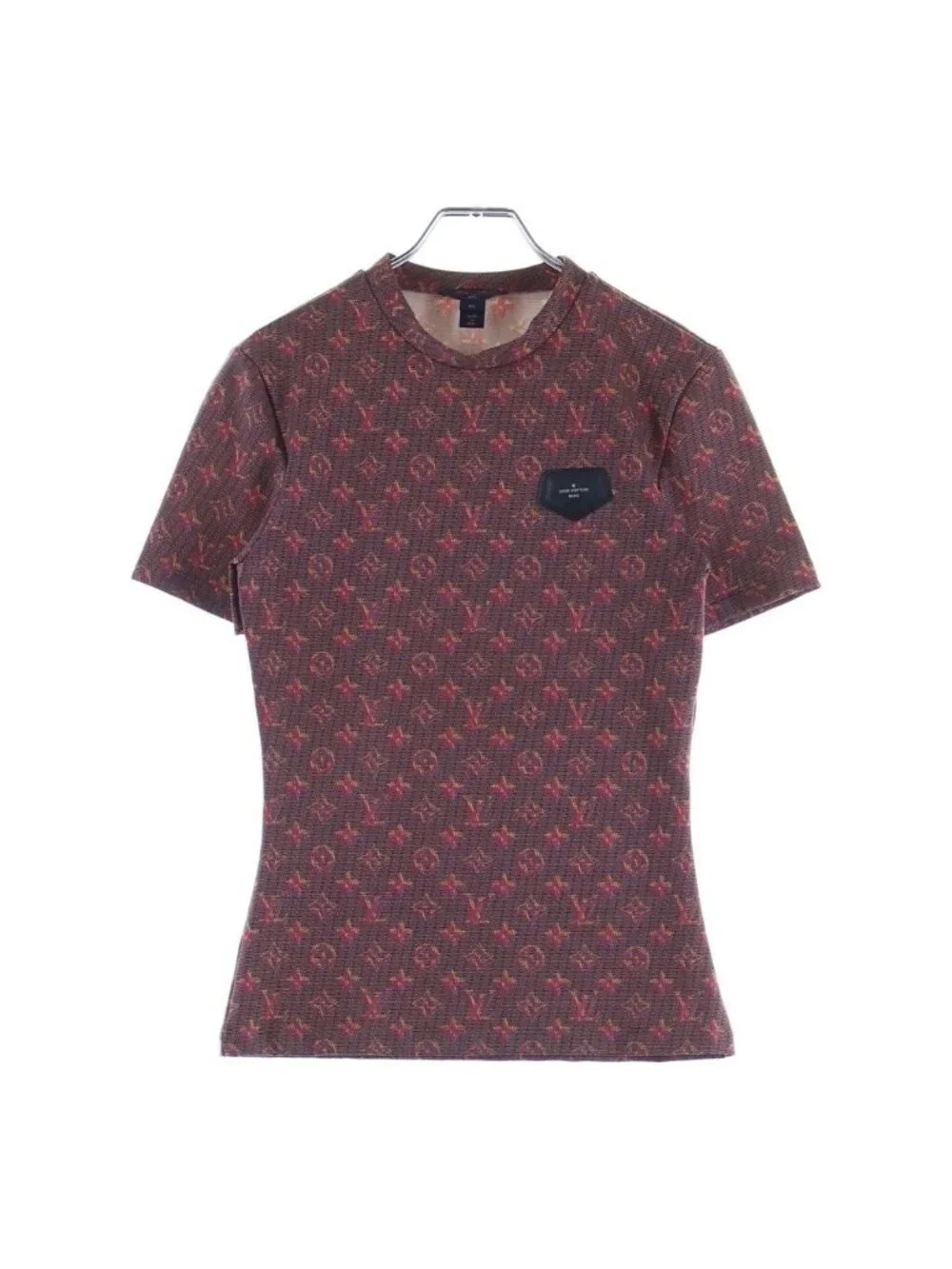 Louis Vuitton Monogram T-Shirt Short Sleeve Top Nylon Polyurethane Red XS